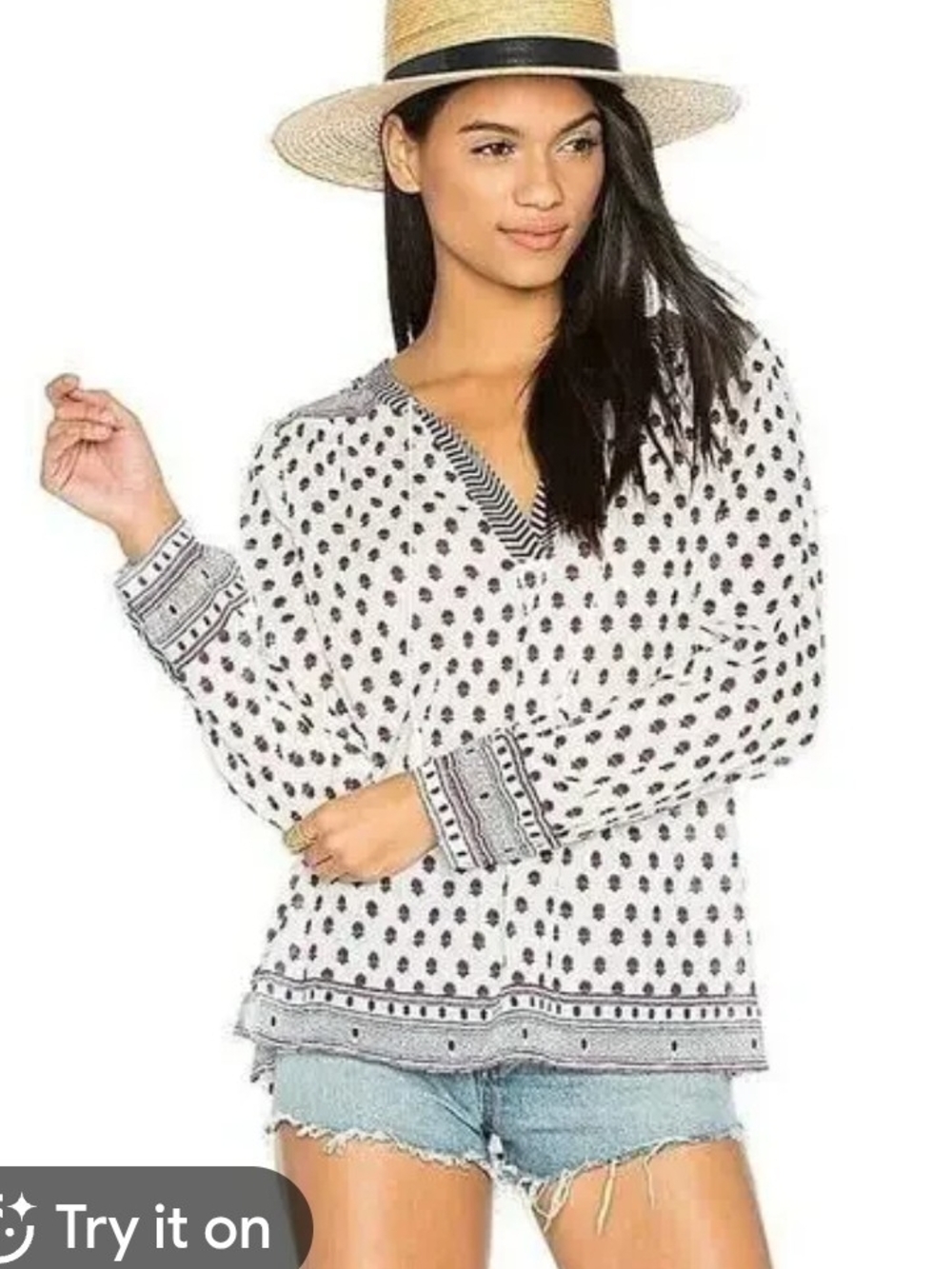 Soft Joie White and Black Printed V-Neck Tunic